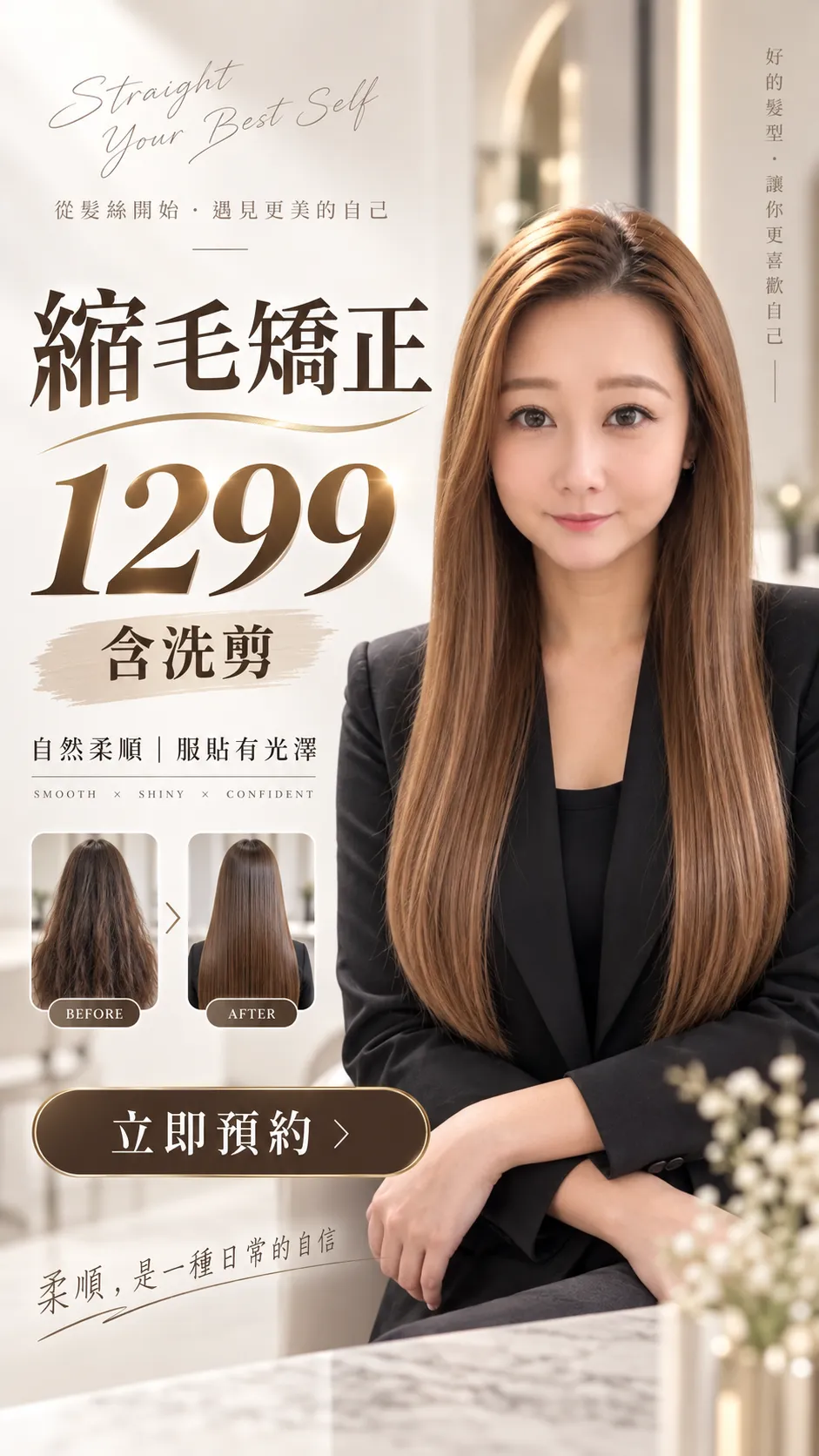 縮毛矯正優惠活動 1299 含洗剪 DM,台北公館 iconi hair space Lina